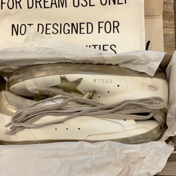 Golden Goose White and Gold Super Star Classic Sneakers - Picture 6 of 7